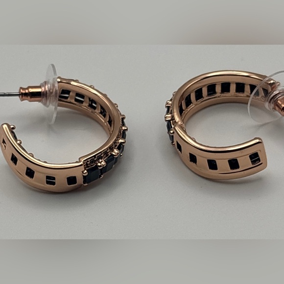 Bomb Party Black Onyx and CZ Rose Gold Hoop Earrings NIP - Picture 4 of 5
